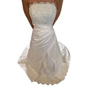 David’s Bridal Michaelangelo strapless wedding dress size 4 train style e8396